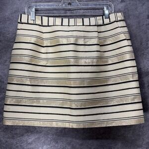 J. Crew Metallic Stripe Mini Skirt Gold Black Ivory Size 10 Silk Blend Holiday